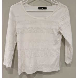 Stripe by Rayure Paris White Textured 3/4 Length Sleeves Size XS